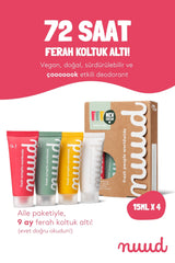 Nuud Family Pack 4 x 15ml - 72 Saat Etkili, %100 Doğal & Vegan Parfümsüz Krem Deodorant Aile Paketi