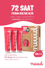 Nuud XXL Pack 3 x 40ml - 72 Saat Etkili, %100 Doğal & Vegan Parfümsüz Krem Deodorant Ekstra Büyük Set