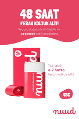 Nuud The Stick 45g - 48 Saat Etkili, %100 Doğal & Vegan Parfümsüz Stick Deodorant