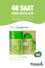 Nuud Lime x Bergamot Stick 45g - 48 Saat Etkili, %100 Doğal & Vegan Parfümsüz Lime x Bergamot Kokulu Stick Deodorant